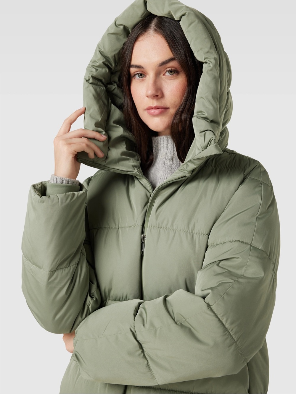 Mango Puffer Hooded Jacket in Sage Green